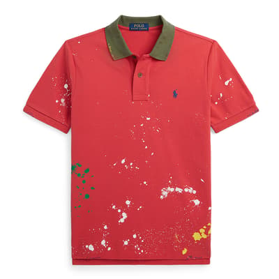 Older Boy's Red Splatter Design Cotton Polo Shirt
