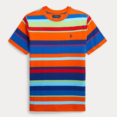 Older Boy's Orange Striped Jersey Cotton T-Shirt