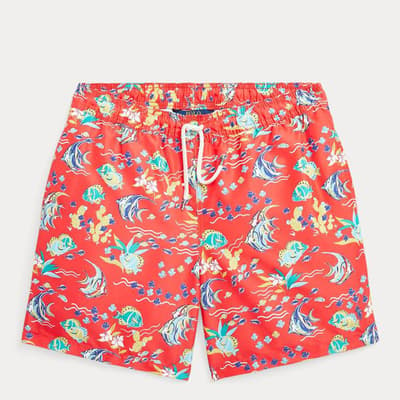 Older Boy's Coral Printed Swimming Trunks