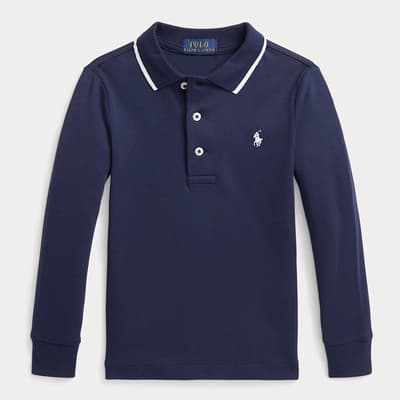 Younger Boy's Navy Contrast Trim Cotton Polo Shirt