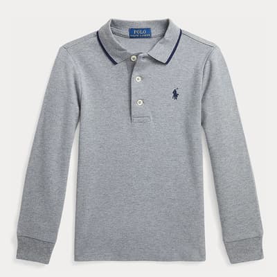 Younger Boy's Grey Contrast Trim Cotton Polo Shirt