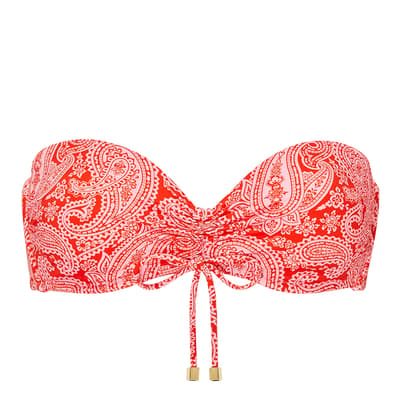 Red Ruched Bandeau Bikini Top