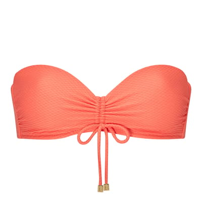 Coral Ruched Bandeau Bikini Top