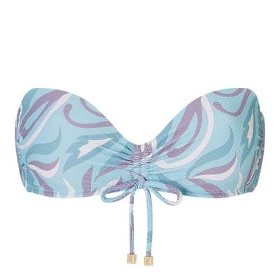 Blue Ruched Bandeau Bikini Top