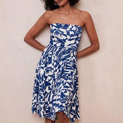 Navy Luna Print Bandeau Mini Dress 