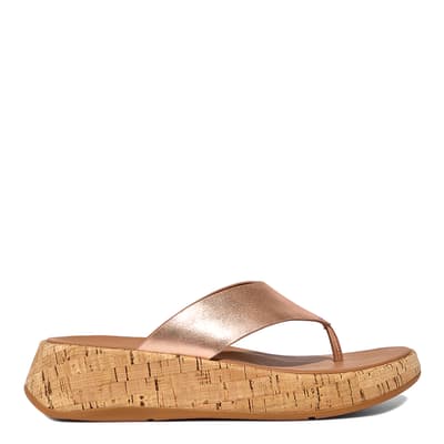 Rose Gold Metallic Leather/Cork F-Mode Flatform Toe Post Sandals