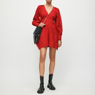 Red Irina Broderie Mini Dress