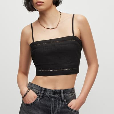 Black Whitley Broderie Cropped Top