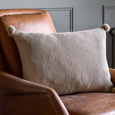 Moss Stitched PomPom 40x60cm Cushion Cover, Natural