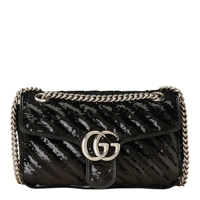 Gucci Black GG Marmont Mini Sequin Cross Bag