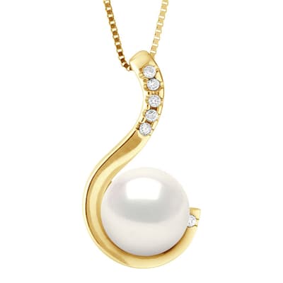 White Gold And Real Cultured Freshwater Pearl Pendant Necklace