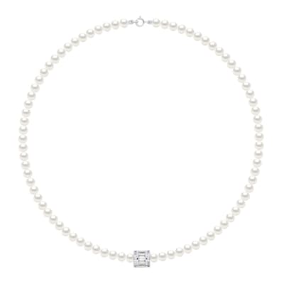 Necklace Row Of Real Cultured Freshwater Pearls Semi Round 6-7 mm