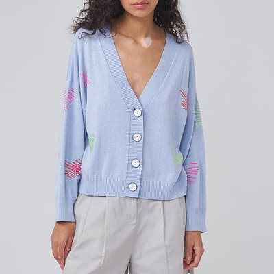 Blue Sketch Embroidered Little Cardigan