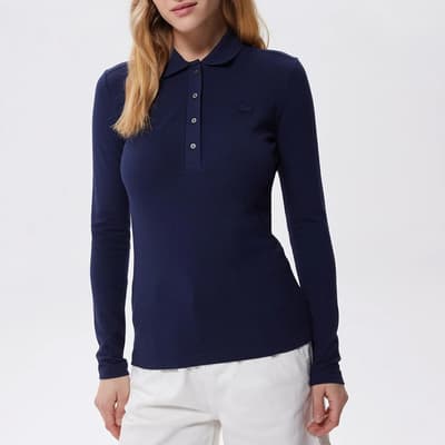 Navy Long Sleeved Cotton Polo Shirt