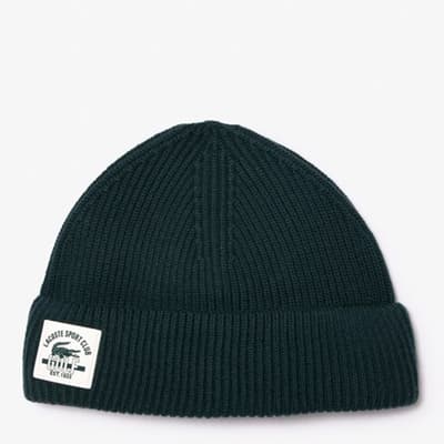 Black Ribbed Knitted Wool Beanie 
