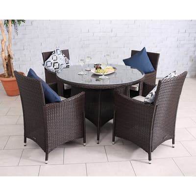 Nevada 4 Seater Dining Set & 4 Carver Chairs, Brown