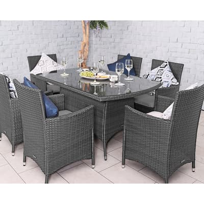 Nevada 6 Seater Dining Set & 6 Carver Chairs, Grey