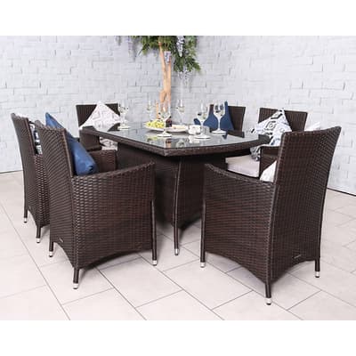 Nevada 6 Seater Dining Set & 6 Carver Chairs, Brown