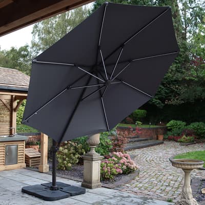 Deluxe Solar Powered LED Cantilever Parasol, Grey