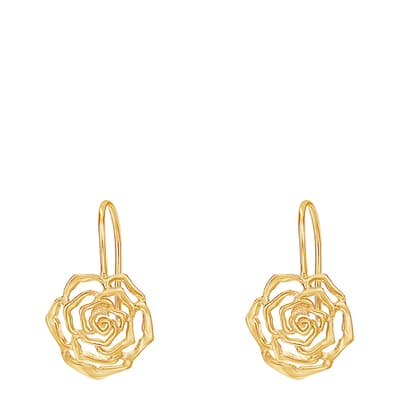Gold 14mm Wild Rose Flower Drop Earrings