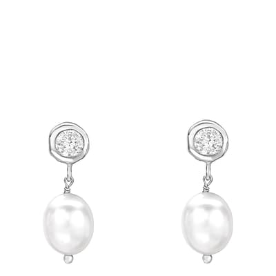 Silver Timeless White Topaz &White Pearl Earrings