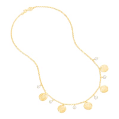 Gold White Pearl &Disc Collar Necklace