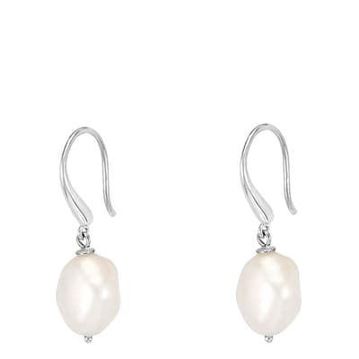 Silver White Baroque Pearl Earrings