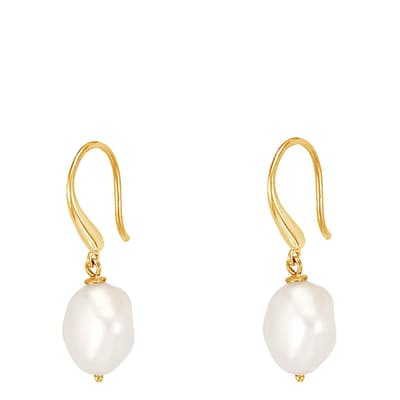 Gold White Baroque Pearl Earrings