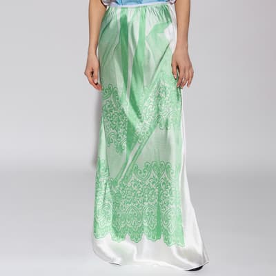 Green/White Printed Silk Maxi Skirt