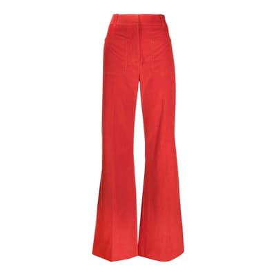 Red Flare Cotton Trousers