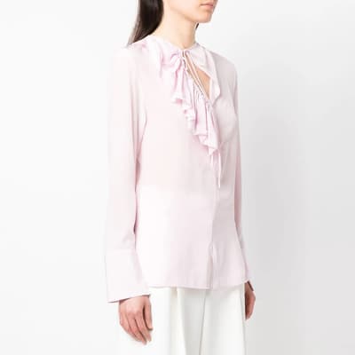 Pale Pink Frill Silk Blouse