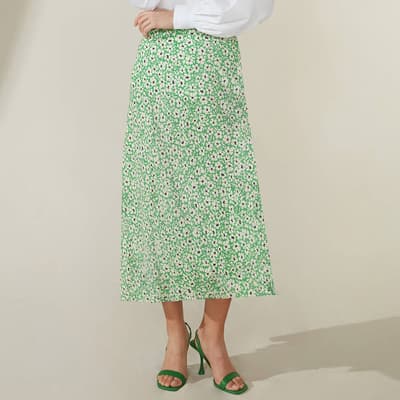 Green Ditsy Printed Midi Skirt