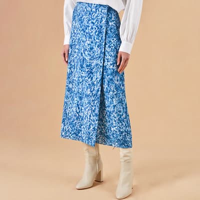 Blue Floral Printed Wrap Skirt