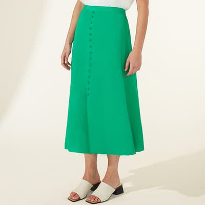 Green Jacquard Button Front Skirt