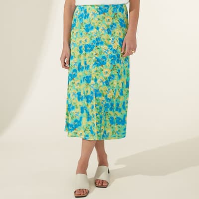 Blue/Lime Floral Button Skirt