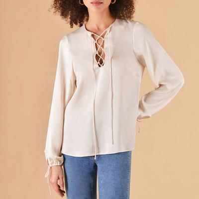 White Lace Up Blouse