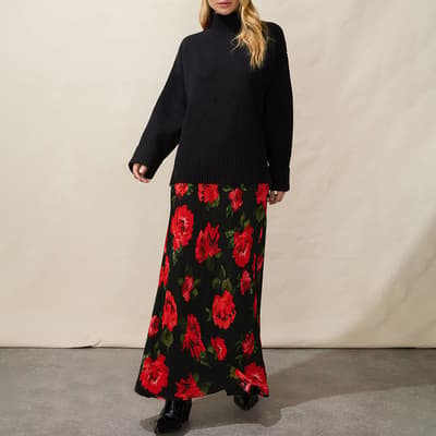 Black/Red Rose Print Skirt