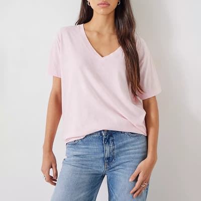 Pale Pink Cotton Linen Blend T-Shirt