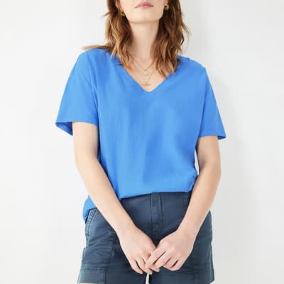 Blue Cotton Linen Blend T-Shirt