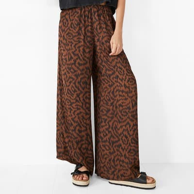 Brown Satin Printed Wide Trousers 