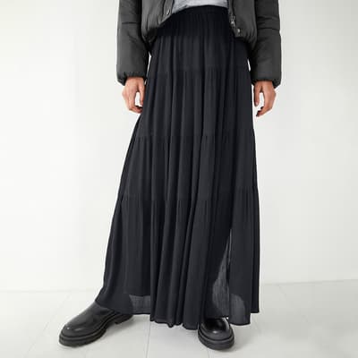 Black Branwen Textured Maxi Skirt 