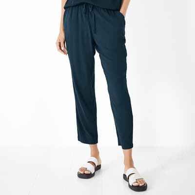 Navy Cropped Easy Trousers