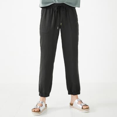 Washed Black Cropped Linen Joggers