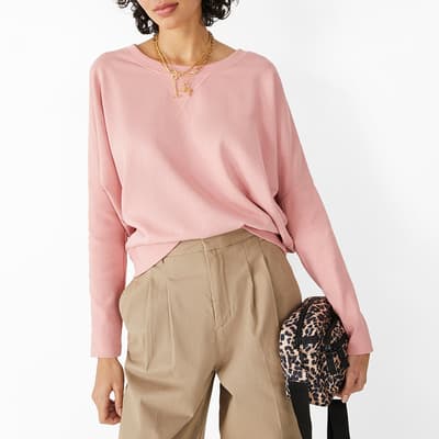 Pink Daisy Ribbed Cotton Sweatshirt