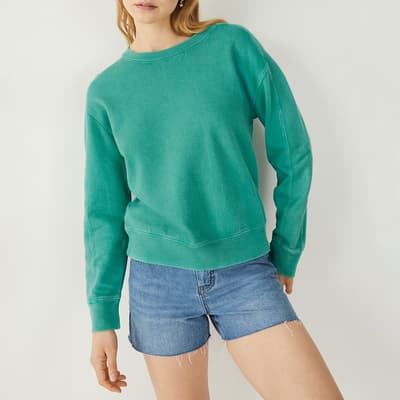 Green Daisy Ribbed Cotton Sweatshirt