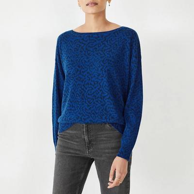 Blue Emile Open Neck Printed Jumper