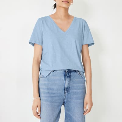 Blue Kali V-Neck Cotton T-Shirt