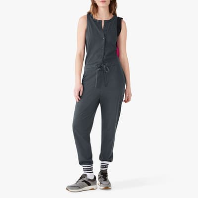 Charcoal Button Through Jersey Jumpsuit 