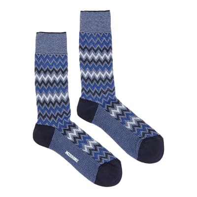 Navy Zigzag Woven Sock