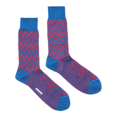 Blue Zigzag Woven Sock
